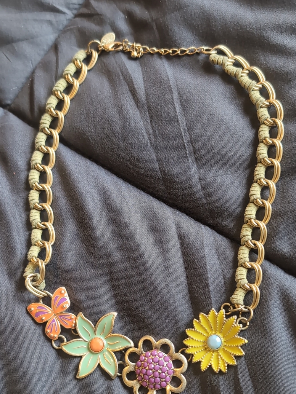 Lia Sophia Gold-Tone Multicolor Enamel Floral & Butterfly Bib Necklace